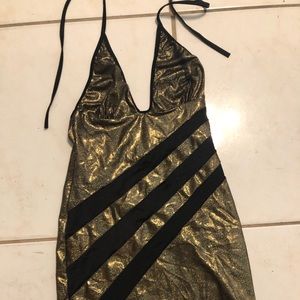 Black and Gold Shimmer Halter Dress